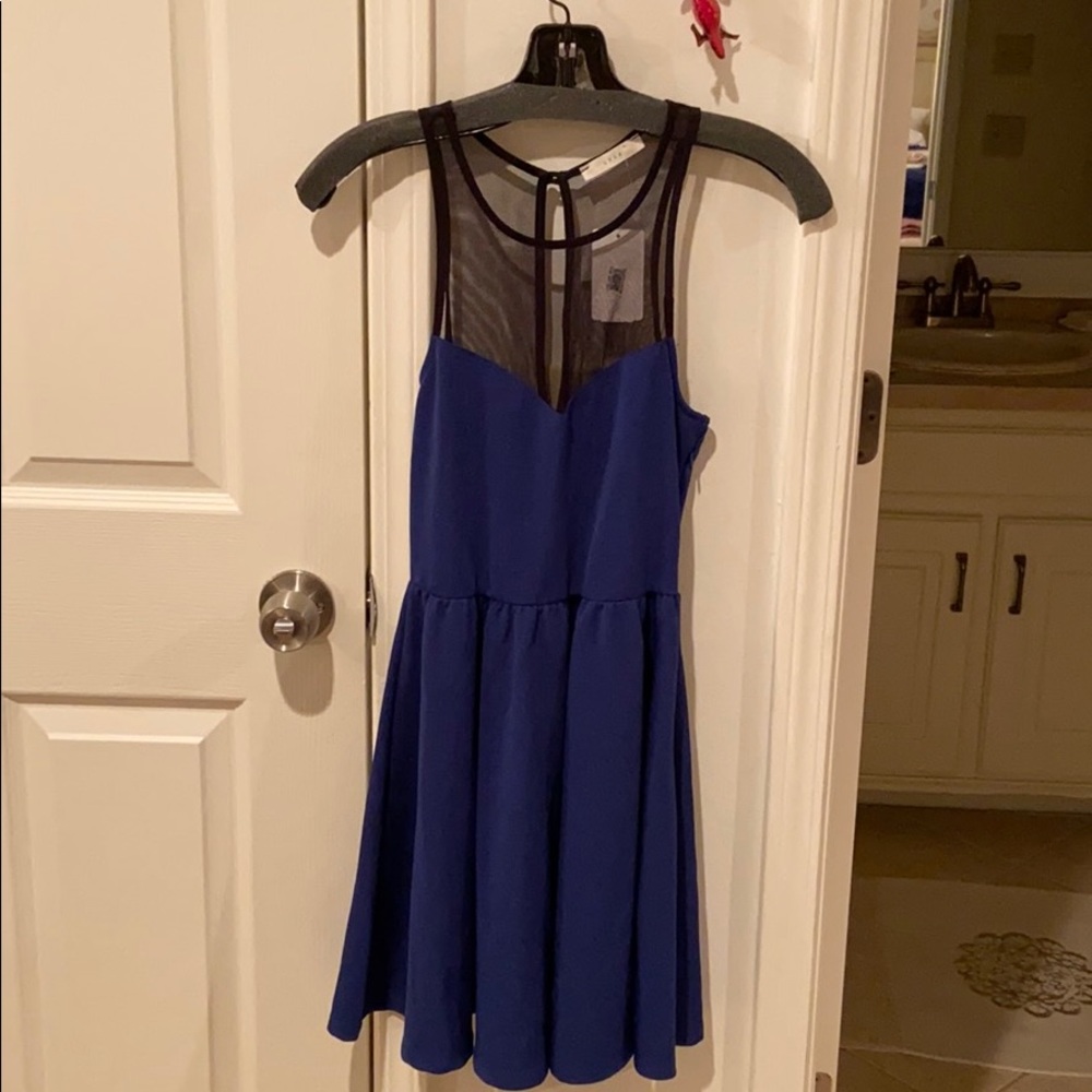 Royal blue dress with black mesh top never worn